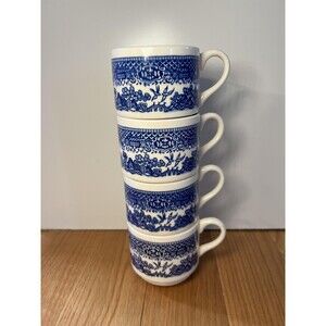 Blue Willow Coffee Mugs Set Of 4 Ceramic Blue White USA Stackable Tea Cups